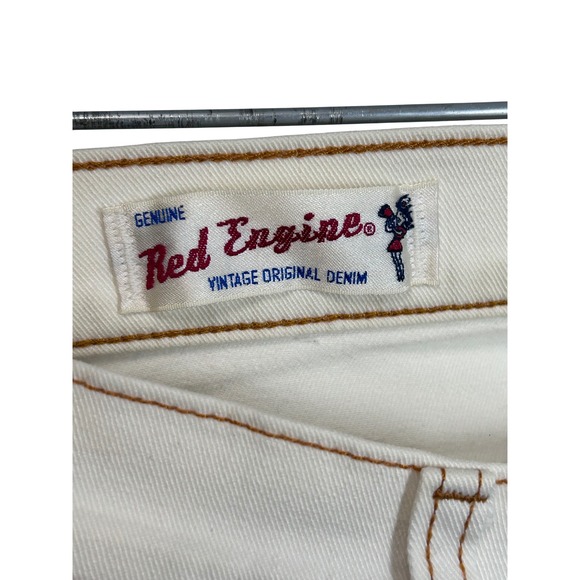 Red Engine Hotrod White Skinny Jeans Contrast Stitching Size 25 Made in USA - Picture 4 of 10
